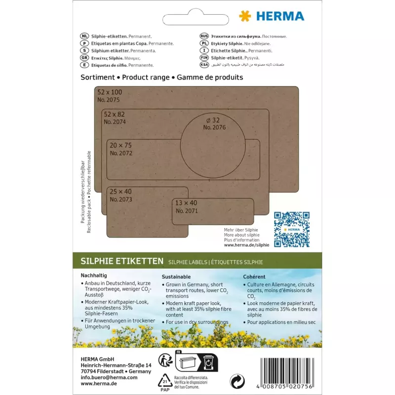HERMA 2075 Selbstklebeetiketten Rechteckig mit abgerundeten Ecken Permanent Braun 72 Stk.