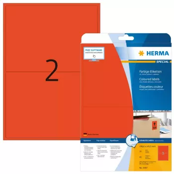 Selbstklebendes Druckeretikett HERMA Coloured Labels A4 199,6x143,5 mm rot Papier matt 40 Stk.