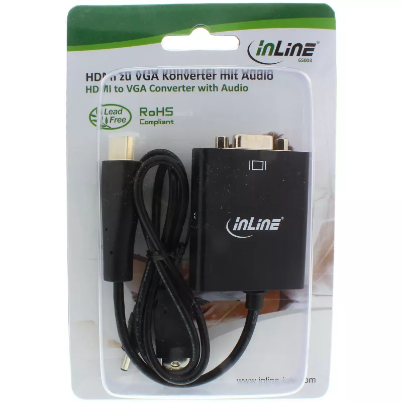 InLine Konverter HDMI auf VGA mit Audio-Eingang HDMI-Ausgang VGA und Stereo-Audio