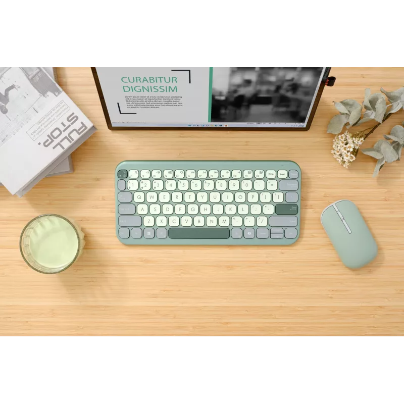 Kabellose Bluetooth 75% ASUS Marshmallow KW100 Tastatur — QWERTZ-Layout, Scherenschalter, grün, für Zuhause