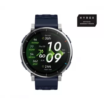 Smartwatch Amazfit W2558GL2N — 1,32 Zoll (3,35 cm) AMOLED 466×466 px, GPS, 365 mAh, Silikonarmband (blau)
