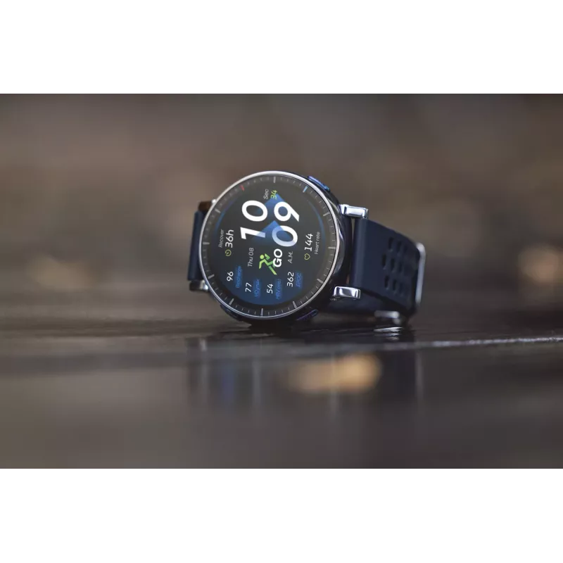 Smartwatch Amazfit W2558GL2N — 1,32 Zoll (3,35 cm) AMOLED 466×466 px, GPS, 365 mAh, Silikonarmband (blau)
