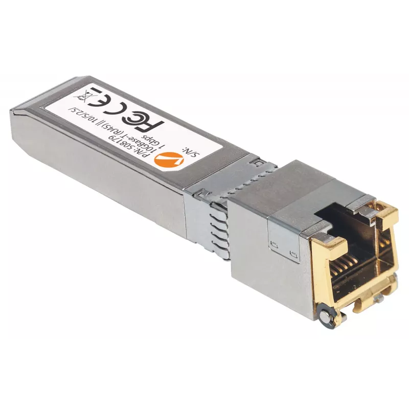 Intellinet Transceiver-Modul, 10 Gigabit Kupfer SFP+, 10GBase-T (RJ45) Port, 30 m, Datenübertragungsrate bis zu 10 Gbit/s mit Cat6a-Verkabelung, Ethernet, Fiber/Glasfaser, MSA-konform, Äquivalent zu Cisco MA-SFP-10G-T, drei Jahre Garantie