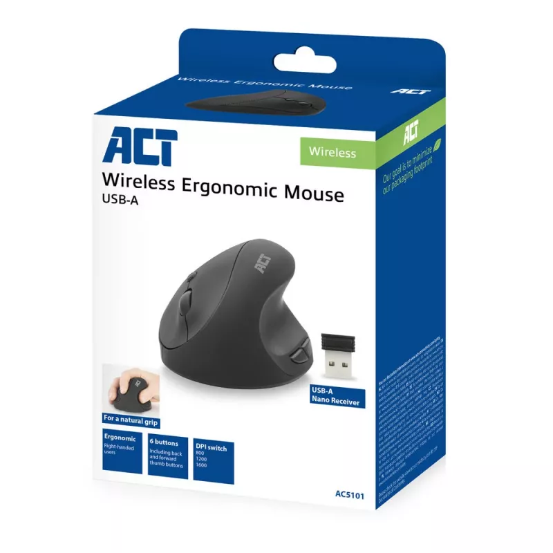 Maus ACT kabellose ergonomische Maus 1600 DPI RF kabellos