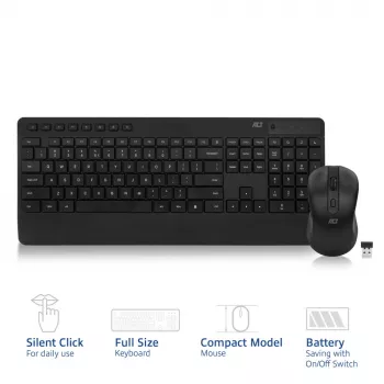 ACT kabelloses Tastatur-Maus-Set (Qwerty), leiser Klick, umweltfreundlich, aus recycelten Materialien