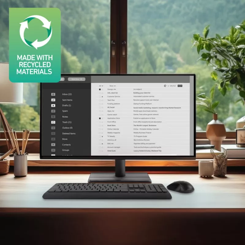 ACT kabelloses Tastatur-Maus-Set (Qwerty), leiser Klick, umweltfreundlich, aus recycelten Materialien