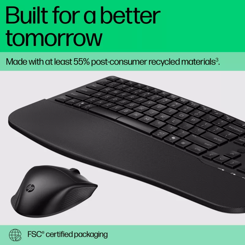 HP 680 Comfort Dual-Mode Tastatur-Maus-Set, Full-Size (100%), Kabellos, RF Wireless + Bluetooth, QWERTY, Schwarz, Maus enthalten