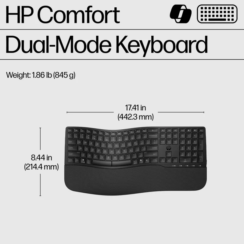 HP 680 Comfort Dual-Mode-Tastatur, Volle Größe (100%), Kabellos, RF Wireless + Bluetooth, QWERTY, Schwarz