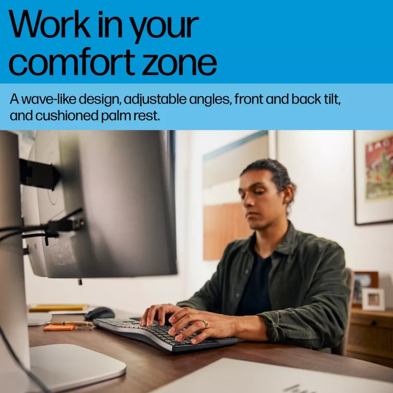HP 680 Comfort Dual-Mode-Tastatur, Volle Größe (100%), Kabellos, RF Wireless + Bluetooth, QWERTY, Schwarz