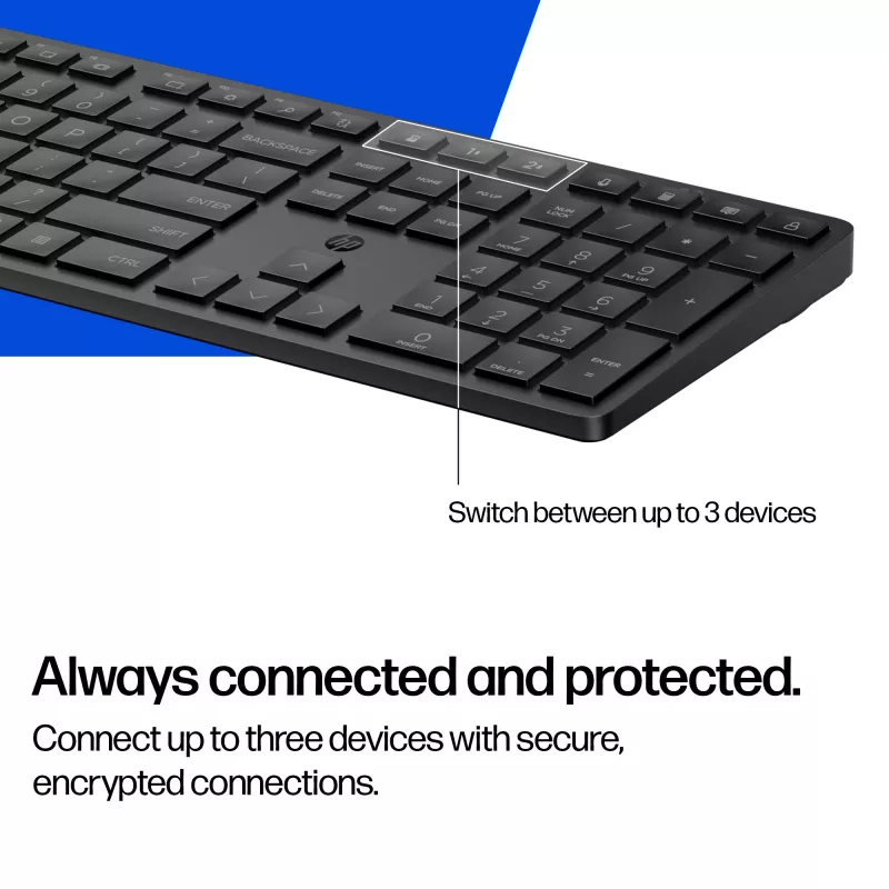 HP 490K Multi-Device Dual-Mode-Tastatur, Full-Size (100 %), kabellos, USB + Bluetooth, QWERTY, Schwarz