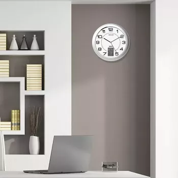 Wand-/Tischuhr Unilux 100340853 — Quarz, rund metallisch silber, Ø 31 cm, Batterie AA/AAA