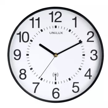 Atomare Wanduhr Unilux WAVE Rund Schwarz, 30 cm Durchmesser, Batterie AA, 1,5 V