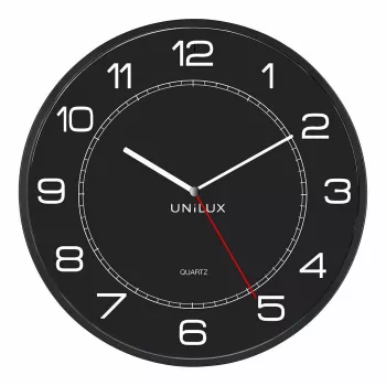 Wand-/Tischuhr Unilux 400094568 — Quarz, rund, schwarz, 57,5 cm Durchmesser, Batterie (AA)