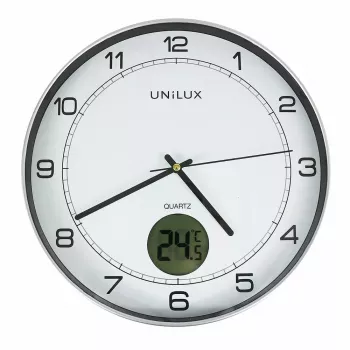 Wand-/Tischuhr Unilux 400094592 — Quarz, rund metallic silber, Ø 30 cm, Batterie AA/AAA