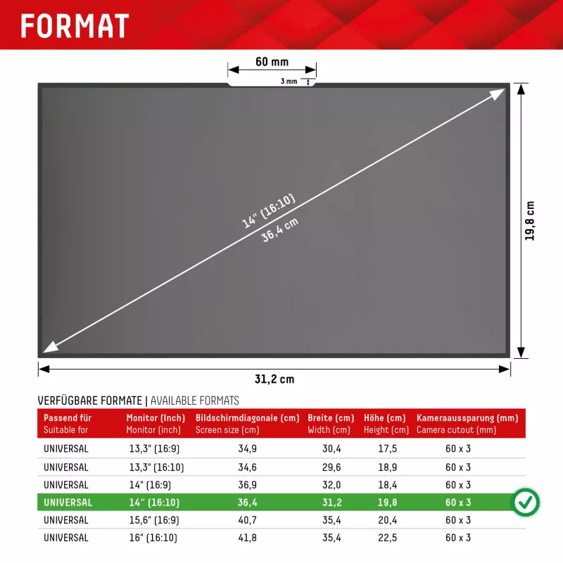 Displex PRIVACY SAFE abnehmbarer 2-Wege-Sichtschutzfilter für Laptop/Notebook (randlos) 14'' (16:10)