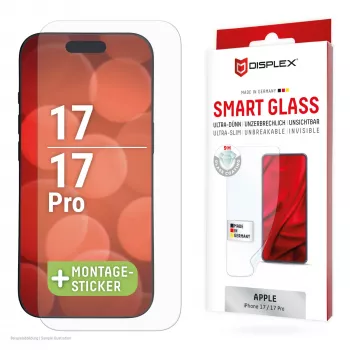DISPLEX Smart Glass (9H) für Apple iPhone 17/17 Pro, Montagesticker, unzerbrechlich