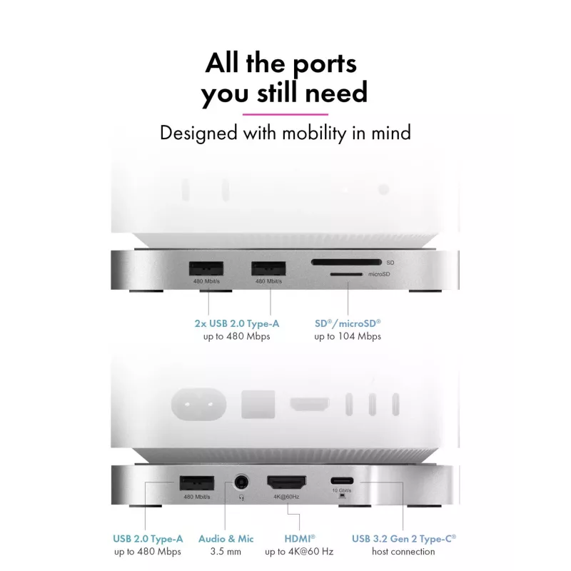 ICY BOX 7-in-1 USB Type-C DockingStation mit M.2 NVMe-Slot, SSD, Speicherkarte, M.2, 4 TB, USB 3.2 Gen 2 (3.1 Gen 2) Type-C, Silber, Aluminium