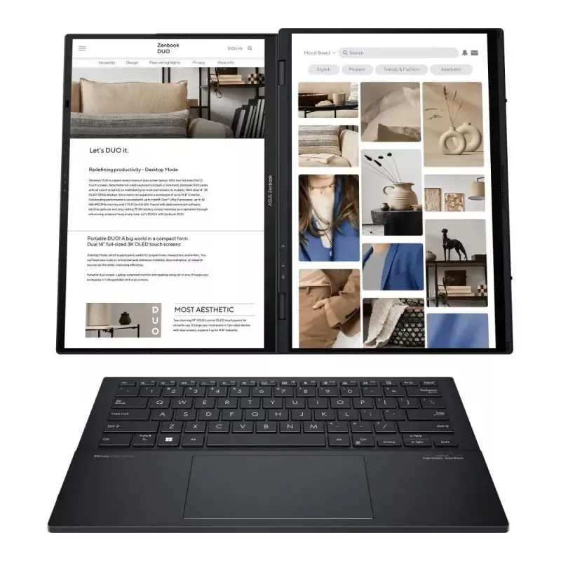 Laptop ASUS Zenbook Duo UX8406CA-QL121W — Ultra 7 2x 14,0 Zoll OLED FHD Touch 60 Hz, 32 GB LPDDR5X, 1 TB SSD, Intel Arc, 75 WHr, Cam 1080p