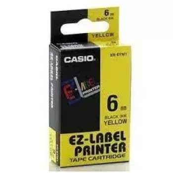 Etikettenband CASIO XR-6YW1 — 6 mm x 8 m, schwarzer Text auf gelbem Grund, schwarze Kassette