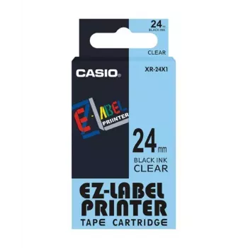 Etikettenband CASIO XR-24X1 — schwarz auf transparent, 24 mm × 8 m