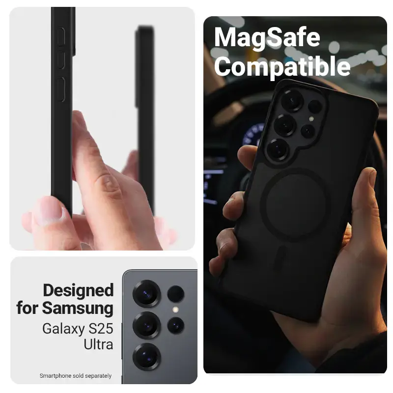 Schutzhülle Crong Hybrid Matte Magnetic für Samsung Galaxy S25 Ultra – TPU+PC, Schwarz