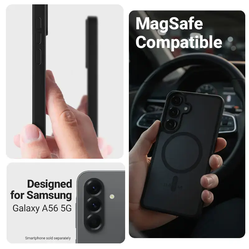 Schutzhülle Crong Hybrid Matte Magnetic für Samsung Galaxy A56 — TPU + PC, schwarz
