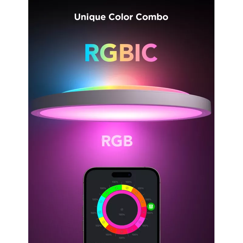 Smart Deckenleuchte Govee 30 cm RGBWW + RGBIC Wi‑Fi/Bluetooth 28 W, weiß, Ø300×30 mm
