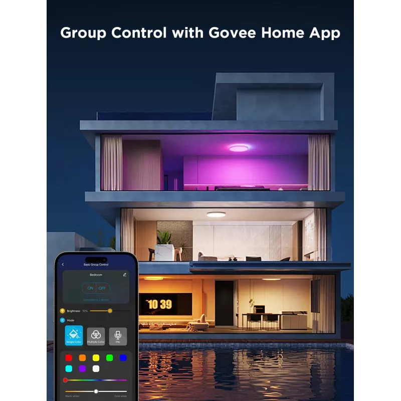 Smart Deckenleuchte Govee 30 cm RGBWW + RGBIC Wi‑Fi/Bluetooth 28 W, weiß, Ø300×30 mm