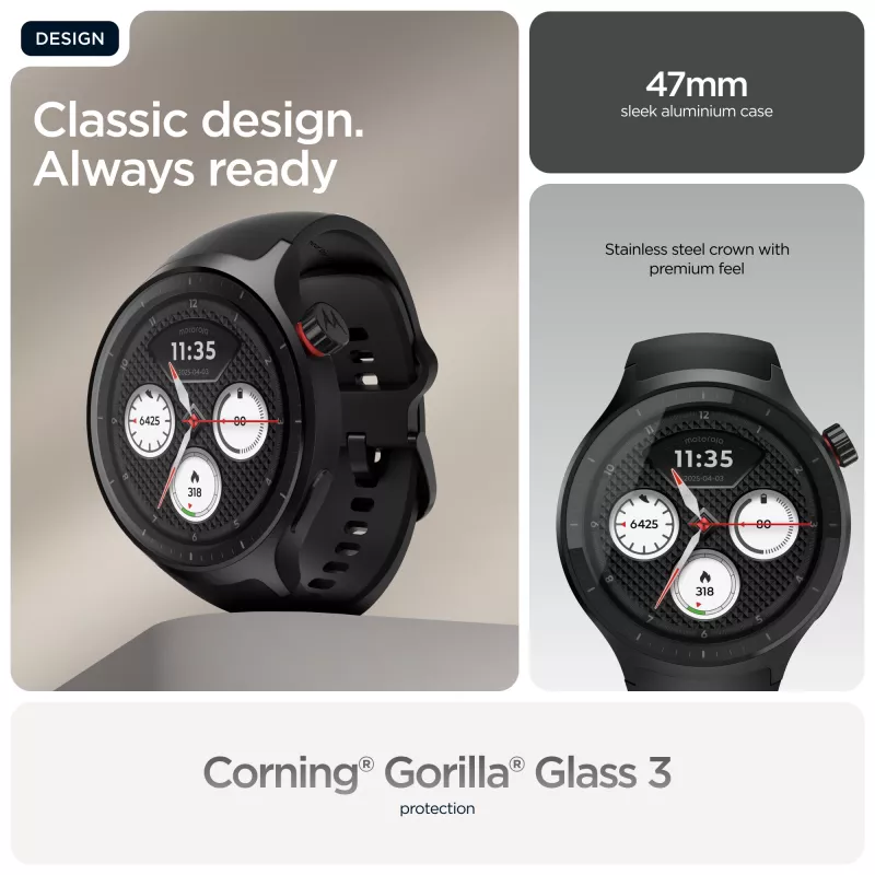 Motorola Moto Watch 3,63 cm (1,43 Zoll) OLED 47 mm Digitaler Touchscreen Schwarz GPS (Satellit)