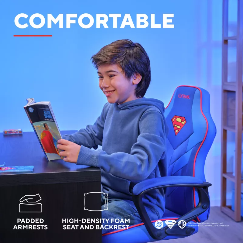 Gaming-Stuhl TRUST GXT 703SM REVVO Kids Superman Blau – Kinder-Gaming-Stuhl, ergonomisches Design, verstellbare Funktionen