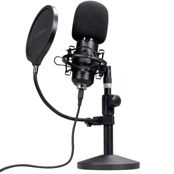 Studio-Mikrofon TRUST GXT 269 Emita II — kabelgebundenes USB-Mikrofon, Metallgehäuse, Tischmontage, schwarz (42×162×42 mm)