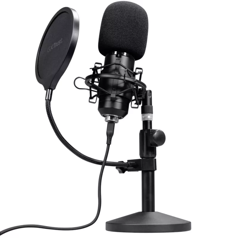 Studio-Mikrofon TRUST GXT 269 Emita II — kabelgebundenes USB-Mikrofon, Metallgehäuse, Tischmontage, schwarz (42×162×42 mm)