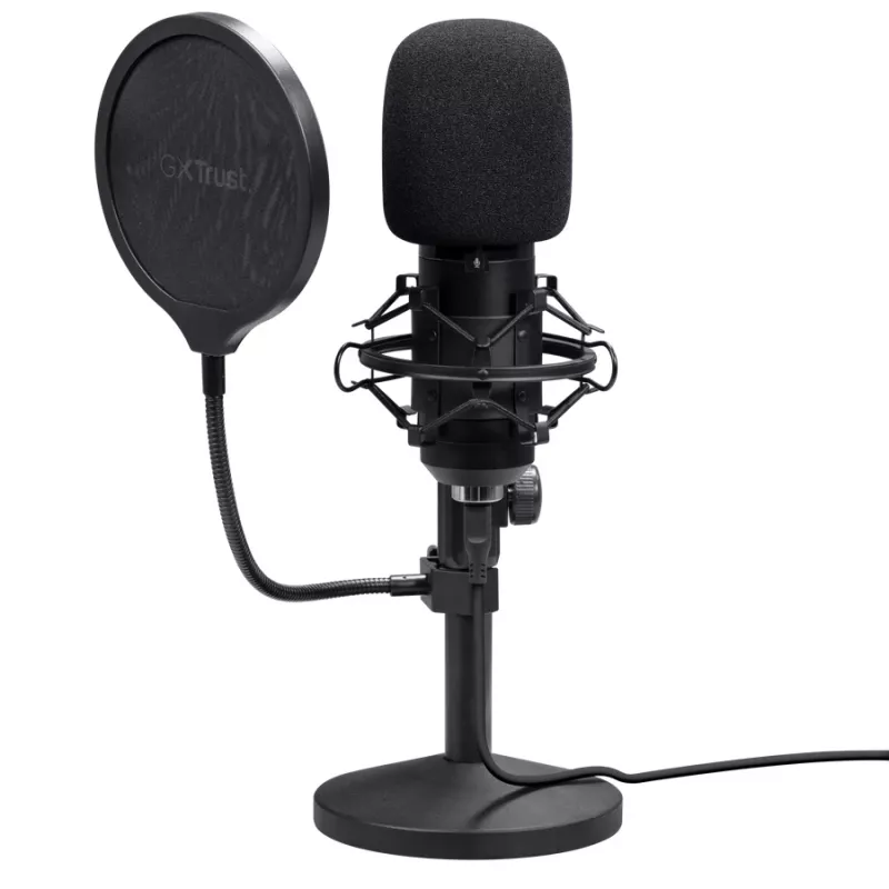 Studio-Mikrofon TRUST GXT 269 Emita II — kabelgebundenes USB-Mikrofon, Metallgehäuse, Tischmontage, schwarz (42×162×42 mm)