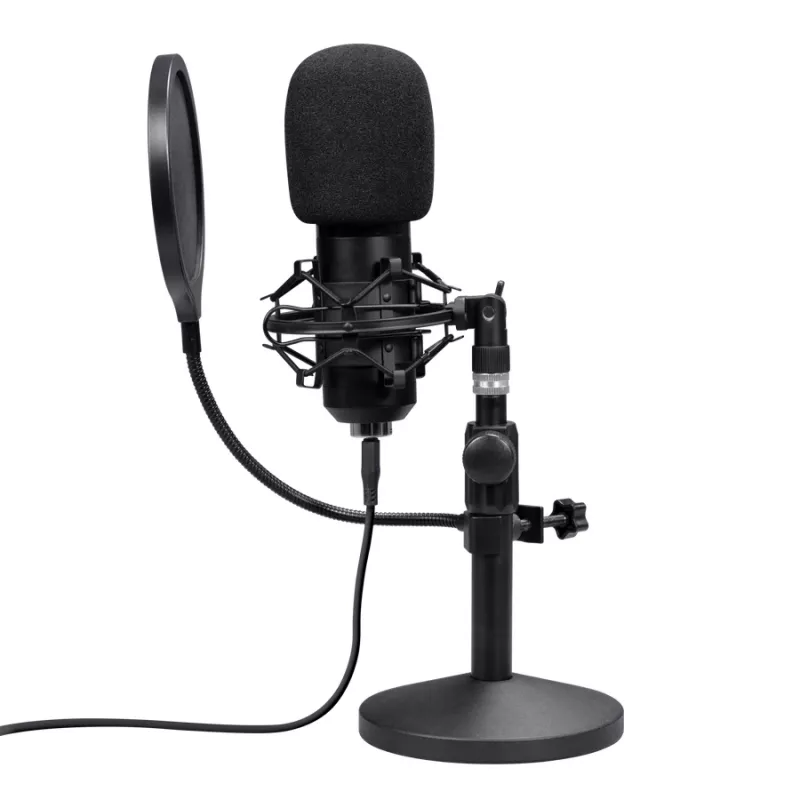 Studio-Mikrofon TRUST GXT 269 Emita II — kabelgebundenes USB-Mikrofon, Metallgehäuse, Tischmontage, schwarz (42×162×42 mm)