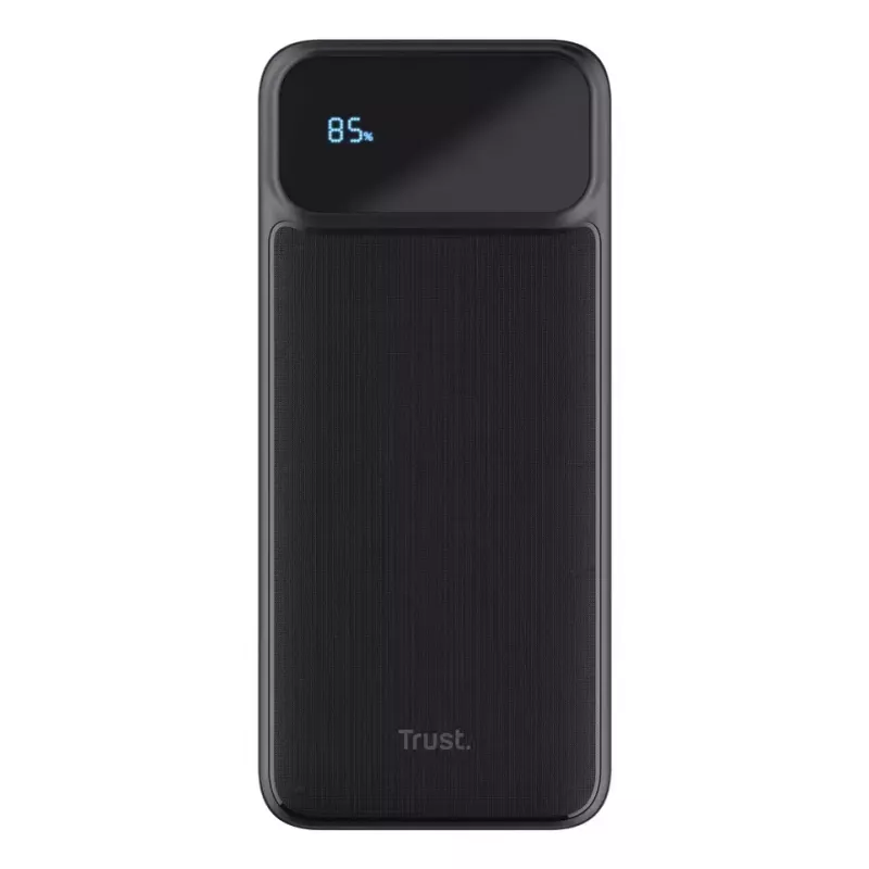 Powerbank TRUST 25883 — 20000 mAh Li-Ion, PD & Quick Charge 3.0, 2×USB-A + 1×USB-C, 20 W, Schwarz