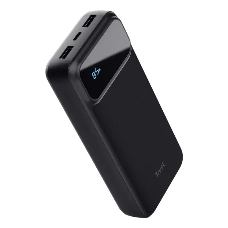 Powerbank TRUST 25883 — 20000 mAh Li-Ion, PD & Quick Charge 3.0, 2×USB-A + 1×USB-C, 20 W, Schwarz