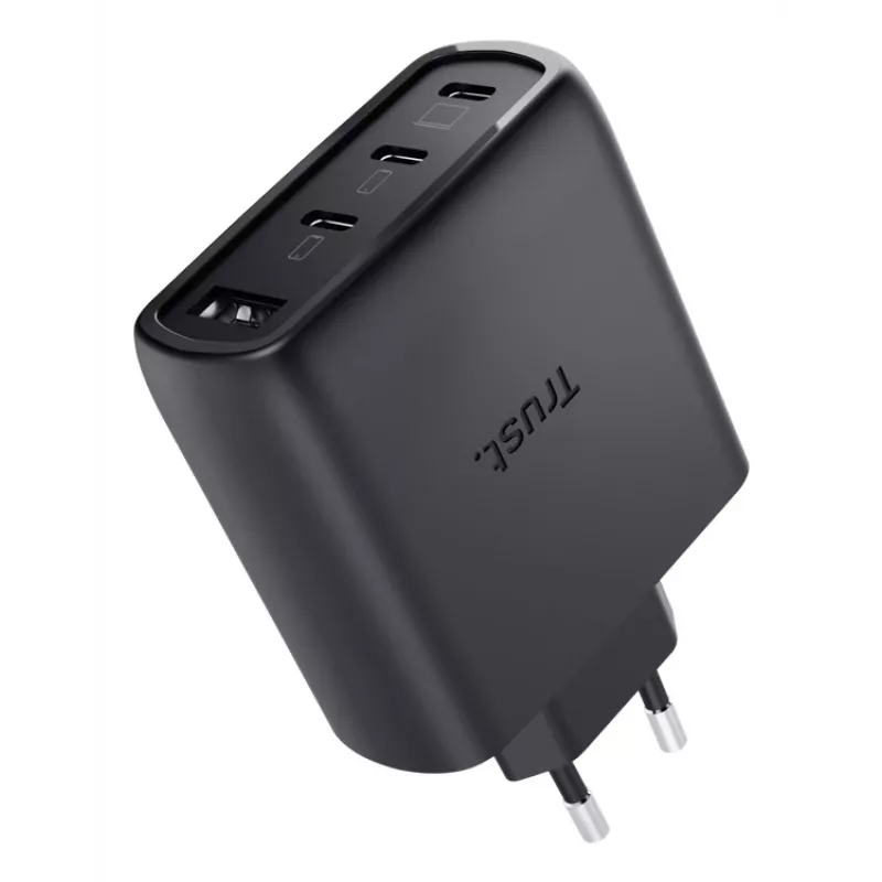 TRUST Maxo 65W AC-Schnellladegerät für den Innenbereich, 3× USB-C, max. 20V, 2m Kabel, schwarz
