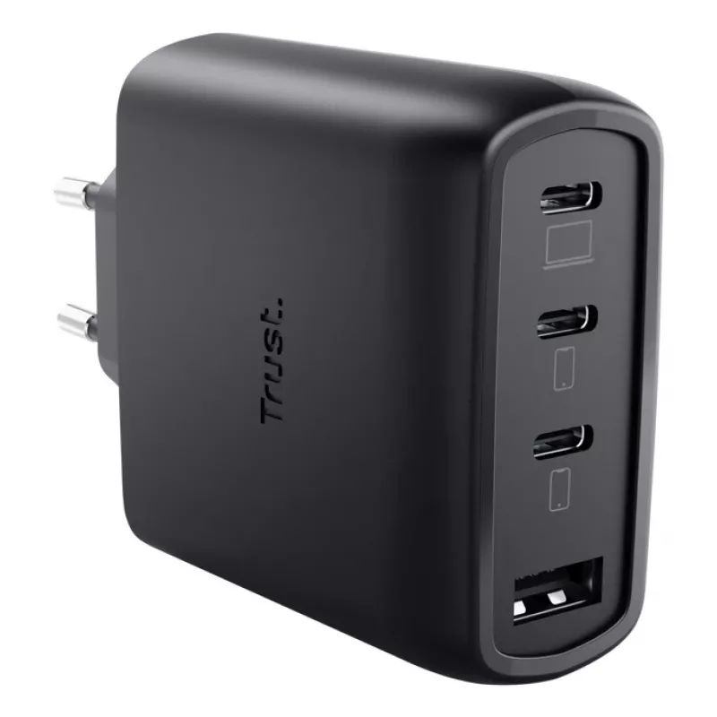 TRUST Maxo 65W AC-Schnellladegerät für den Innenbereich, 3× USB-C, max. 20V, 2m Kabel, schwarz