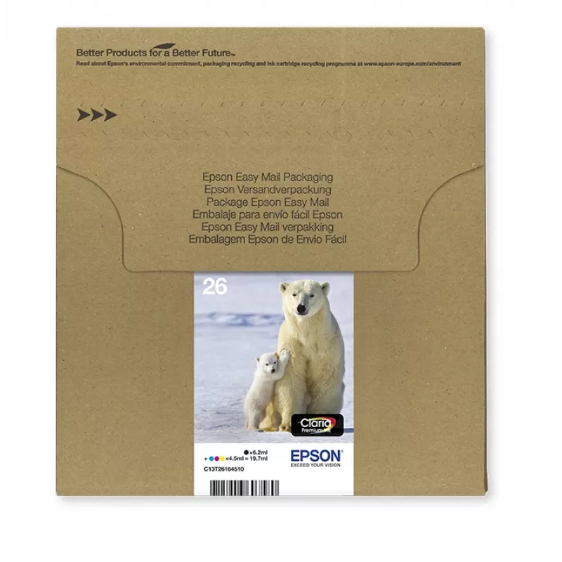 Epson Polar bear Multipack 4-farbig 26 EasyMail, Standardertrag, Schwarz, Cyan, Magenta, Gelb, Pigmenttinte, Farbstofftinte, 6,2 ml, 4,5 ml