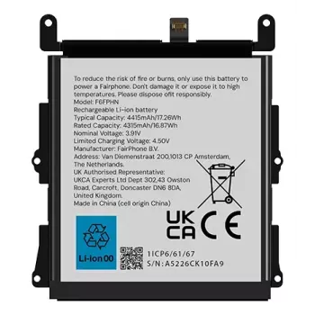 Batterie Fairphone F6BATT-1ZW-WW1 Schwarz 68,2 mm x 6,35 mm
