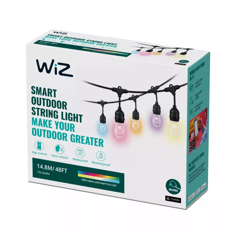 WiZ String Lights, Intelligente Lichterkette, Wi-Fi/Bluetooth, Schwarz, Wi-Fi 4 (802.11n), 802.11b, 802.11g, LED, Kunststoff