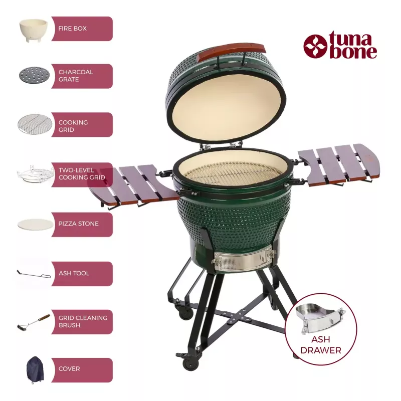 TARGUS Kamado Pro 22 Zoll Grill Größe M (TunaBone) – keramischer Kamado, 22-Zoll-Grillfläche, grün