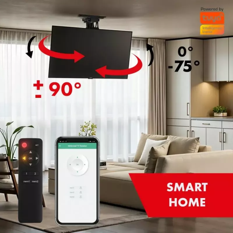 Deckenhalterung für TV, elektrisch, MACLEAN MC-490, für 32–75 Zoll TVs, motorisierte Neigung und Drehung
