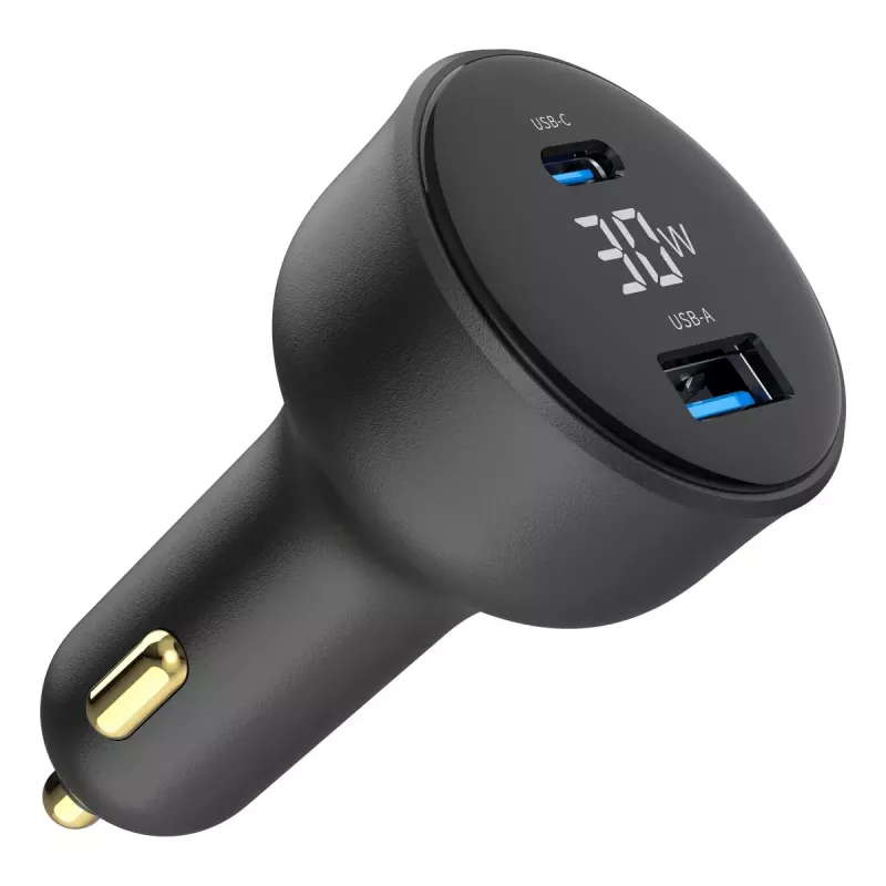 Kfz-Ladegerät Gembird TA-UC-AC2PD30LCD-CAR-01, USB-C, 30 W, 12–24 V, schwarz