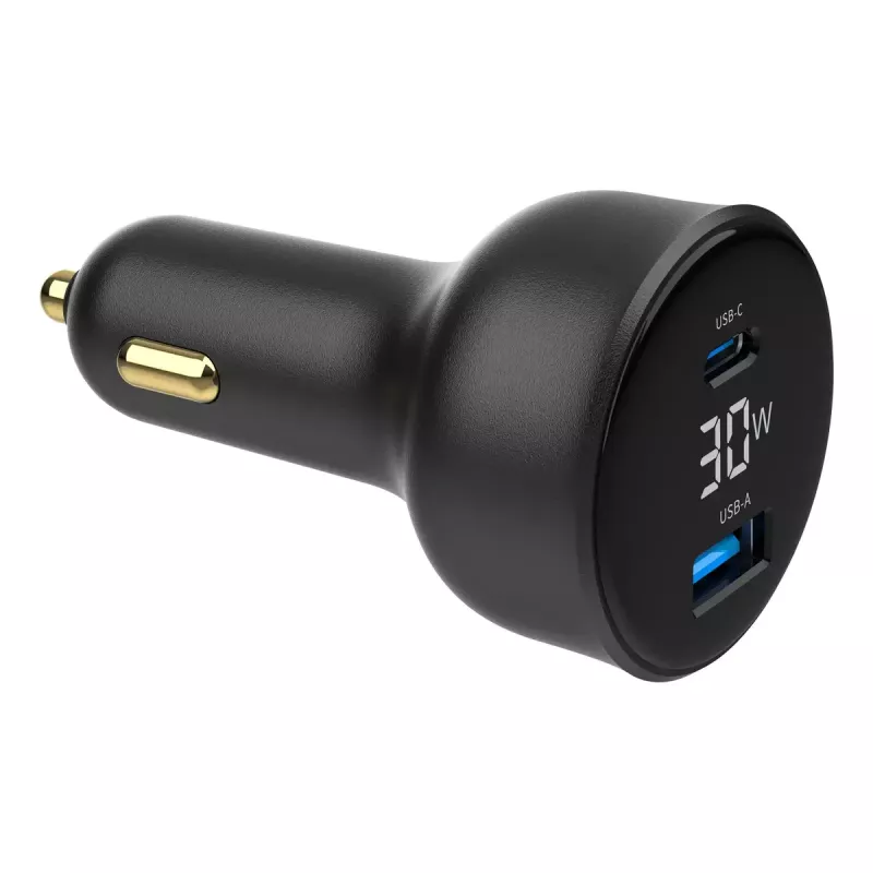 Kfz-Ladegerät Gembird TA-UC-AC2PD30LCD-CAR-01, USB-C, 30 W, 12–24 V, schwarz