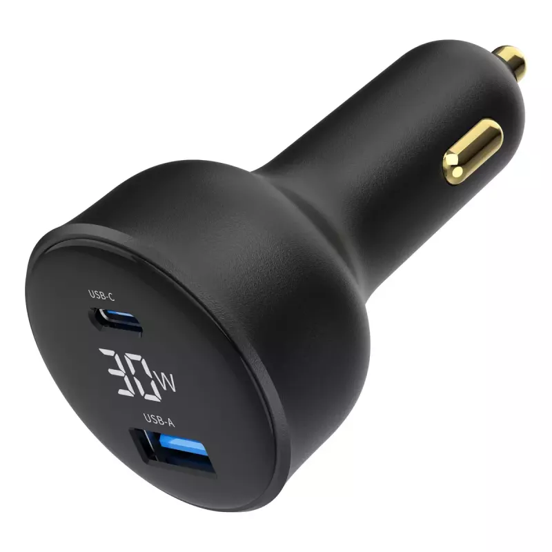 Kfz-Ladegerät Gembird TA-UC-AC2PD30LCD-CAR-01, USB-C, 30 W, 12–24 V, schwarz