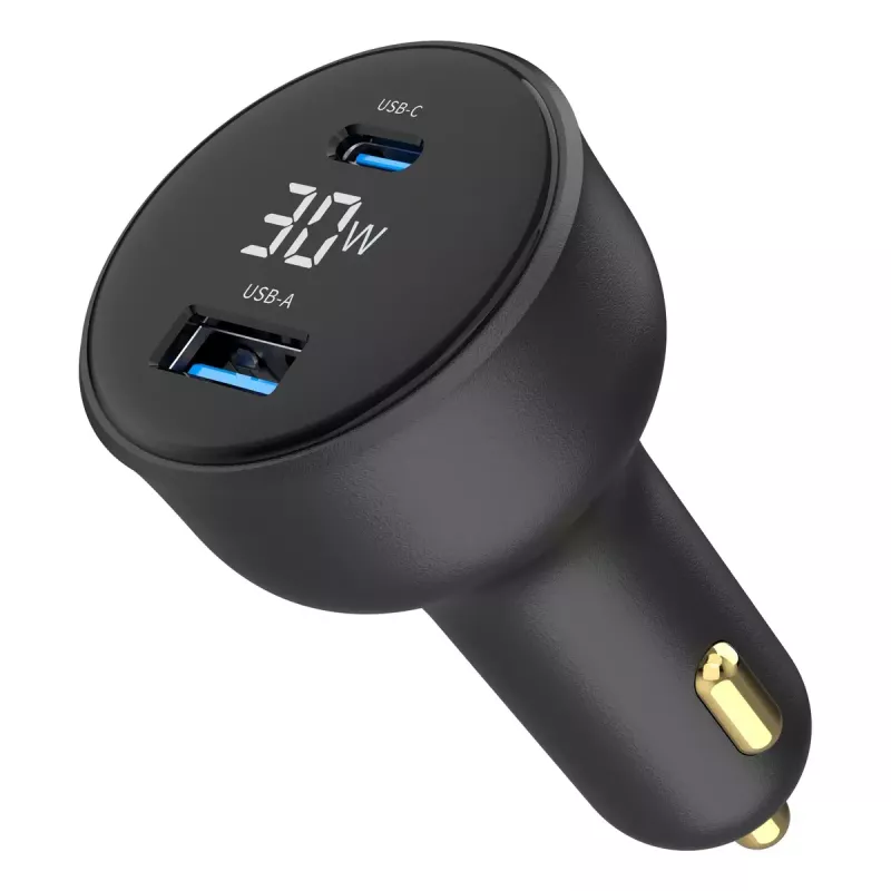 Kfz-Ladegerät Gembird TA-UC-AC2PD30LCD-CAR-01, USB-C, 30 W, 12–24 V, schwarz