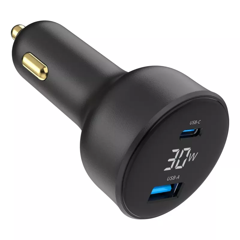 Kfz-Ladegerät Gembird TA-UC-AC2PD30LCD-CAR-01, USB-C, 30 W, 12–24 V, schwarz