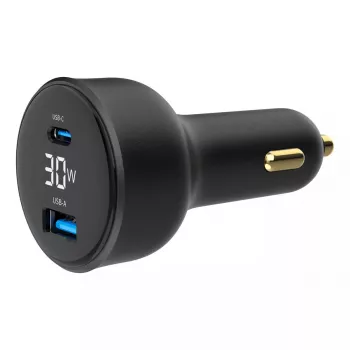 Kfz-Ladegerät Gembird TA-UC-AC2PD30LCD-CAR-01, USB-C, 30 W, 12–24 V, schwarz