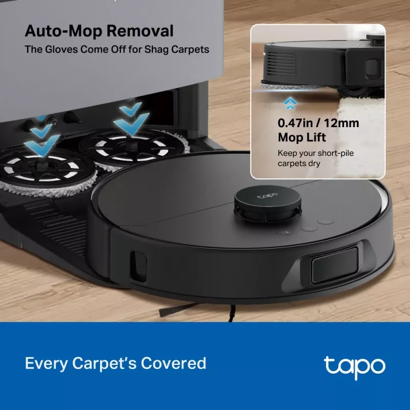 Robot vacuum TP-Link Tapo RV50 Pro Omni — 0,28 L Staubbehälter, 5200 mAh Batterie, Basisstation mit 3 L Staubtank